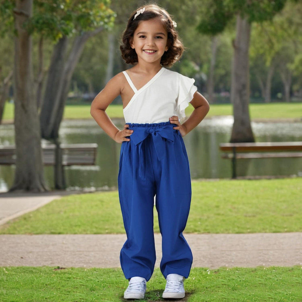 Girls Blue One-Shoulder Top with Paperbag Pants Set Sets Blue 4-5 Y 