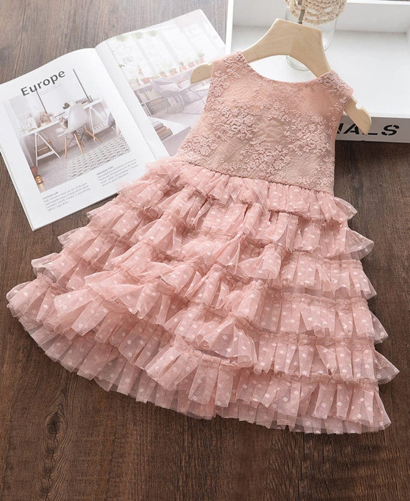 Girls Pink Multi Layer Dress