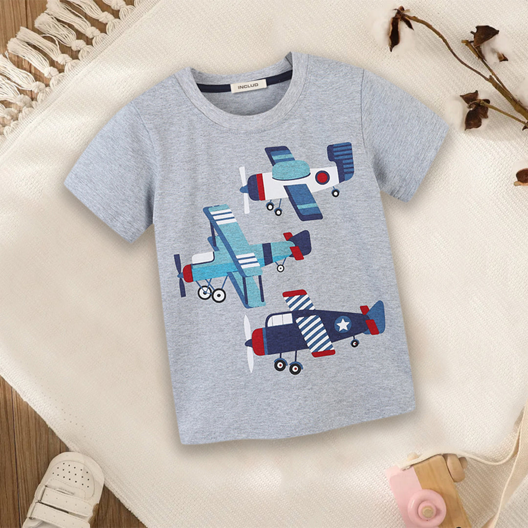 Boys Air Craft Print T-shirt Tshirts Grey 1-2 Y 