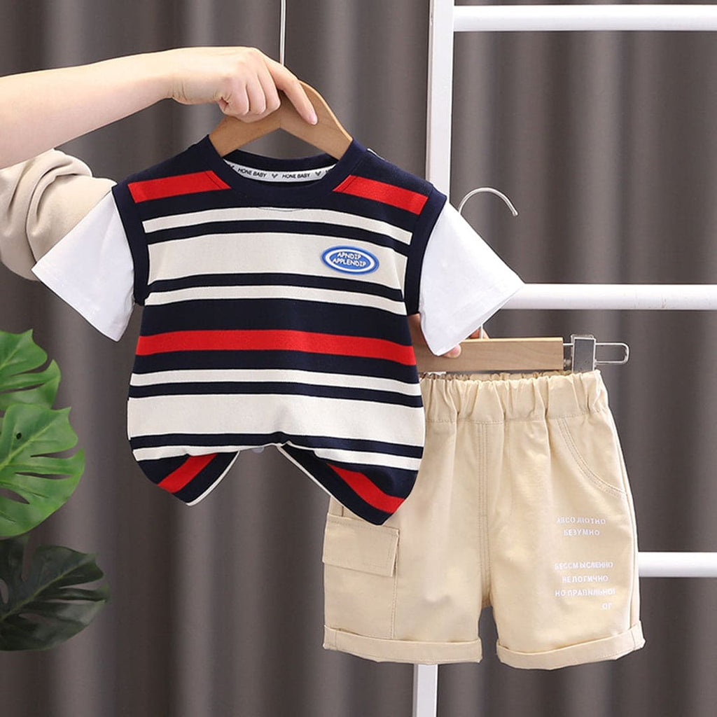 Boys Striped Red T-shirt with Shorts Set