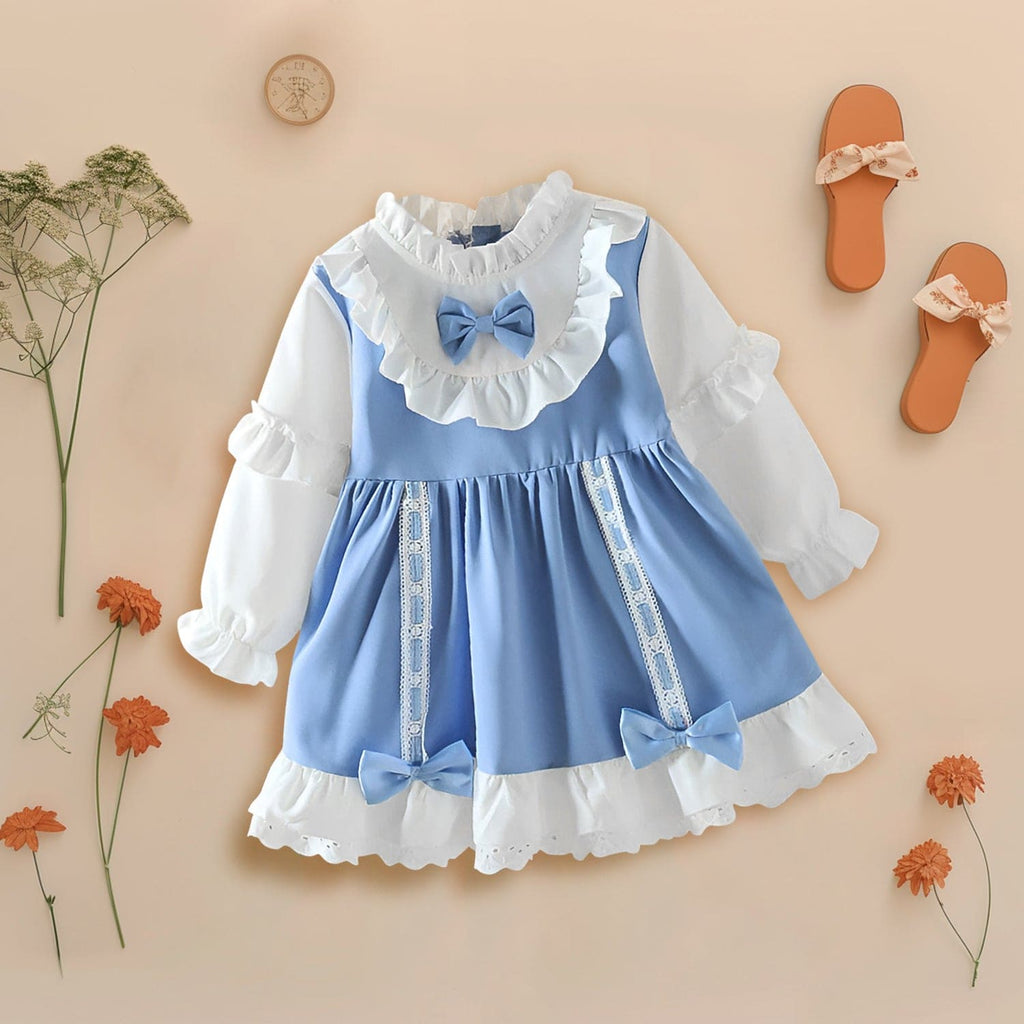 Girls White Blue Dress Casual Dresses Blue 1-2 Y 