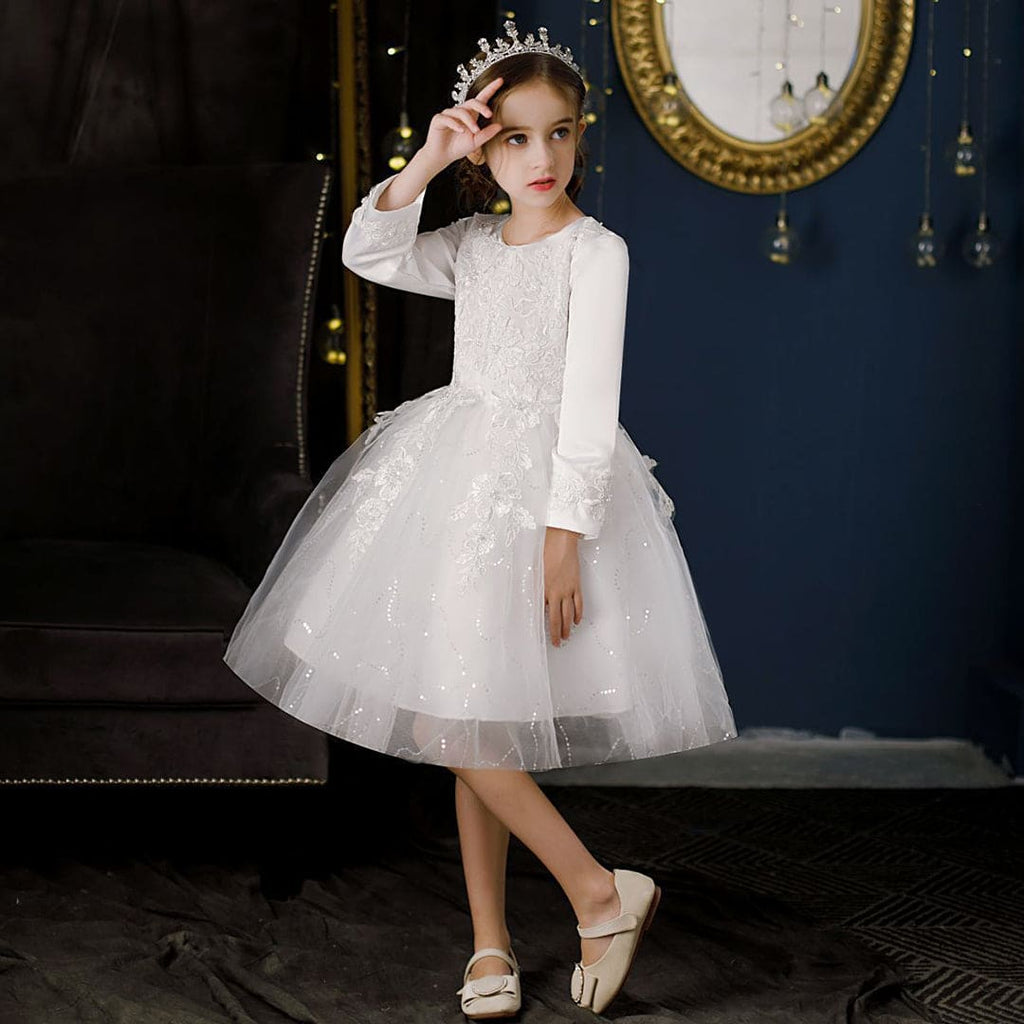 Girls Embroidered Full Sleeves Party Dress