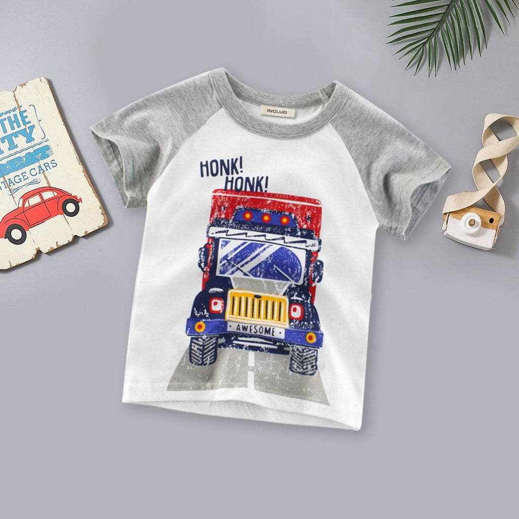 Boys Truck Print Raglan Sleeves T-shirt