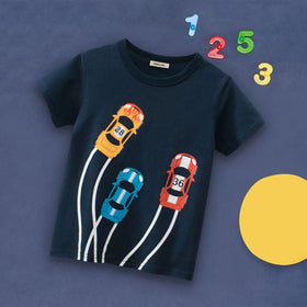 Boys Car Print Short Sleeves T-shirt Tshirts Navy 1-2 Y 