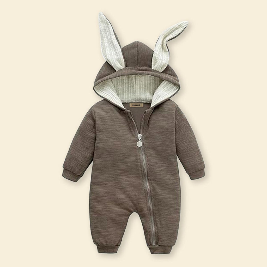 Boys Solid Full Sleeves Romper Romper Brown 3 - 6 M