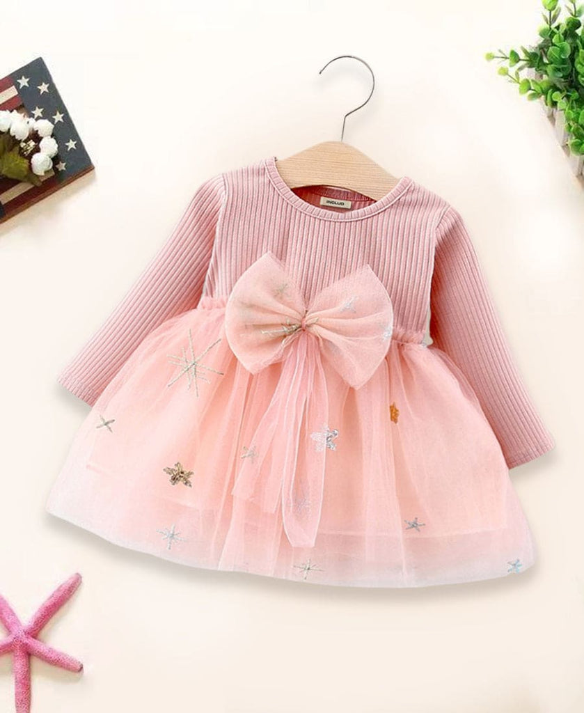 Girls Fit N Flare Partywear Dress with Star Applique