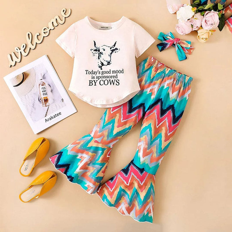 Girls Printed T-shirt & Flared Pants Set Sets