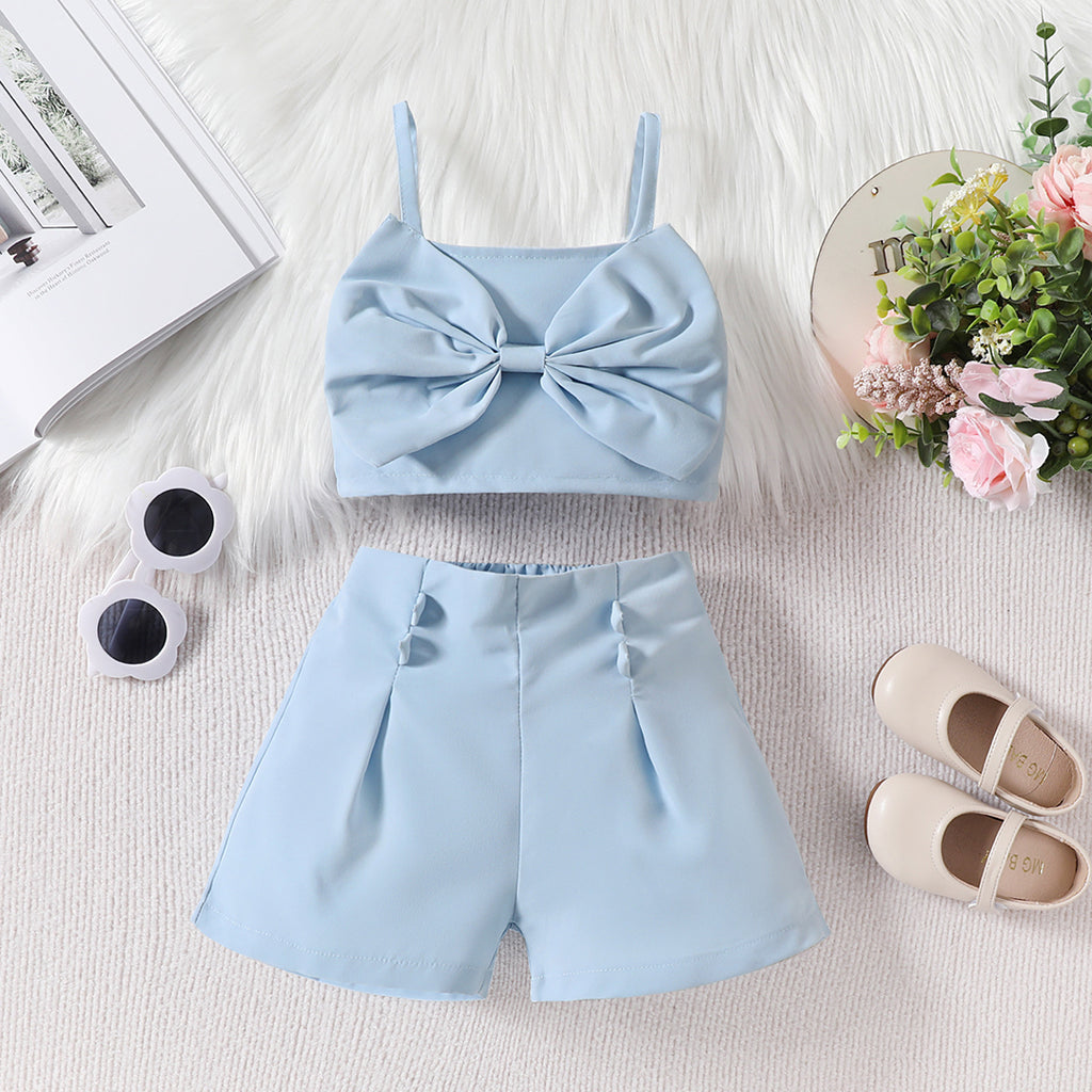 Girls Stylish Bow Crop Top With Shorts Set