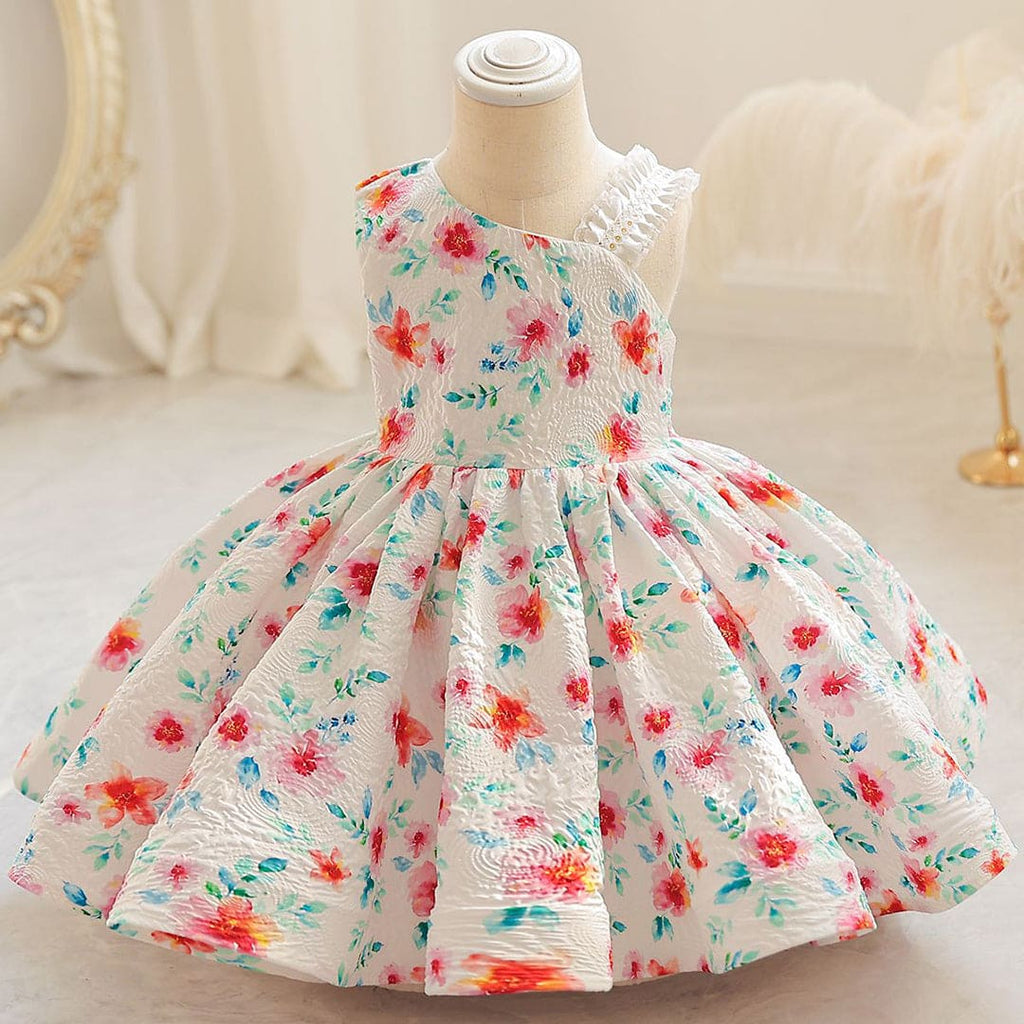 Girls Floral Print One Shoulder Party Dress Party Dresses   