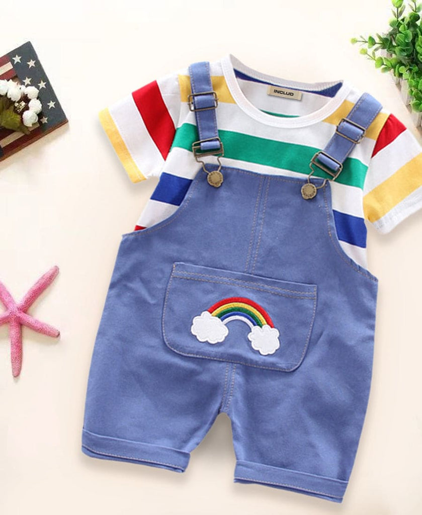 Boys Multistripe T-shirt with Dungaree Set Sets Blue 1-2 Y Cotton Blend | Denim