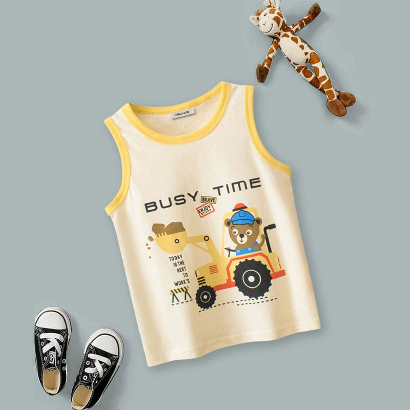 Boys Round Neck Cartoon Graphic Vest Tshirts Off White 4-5 Y 