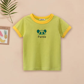 Girls Motif Printed Short Sleeves Casual Tee Tops & T-Shirts Olive 18 - 24 M