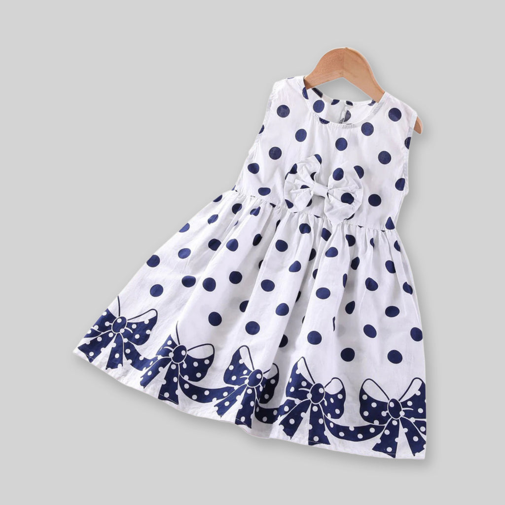 Girls Polka Dot Dress with Bow Applique
