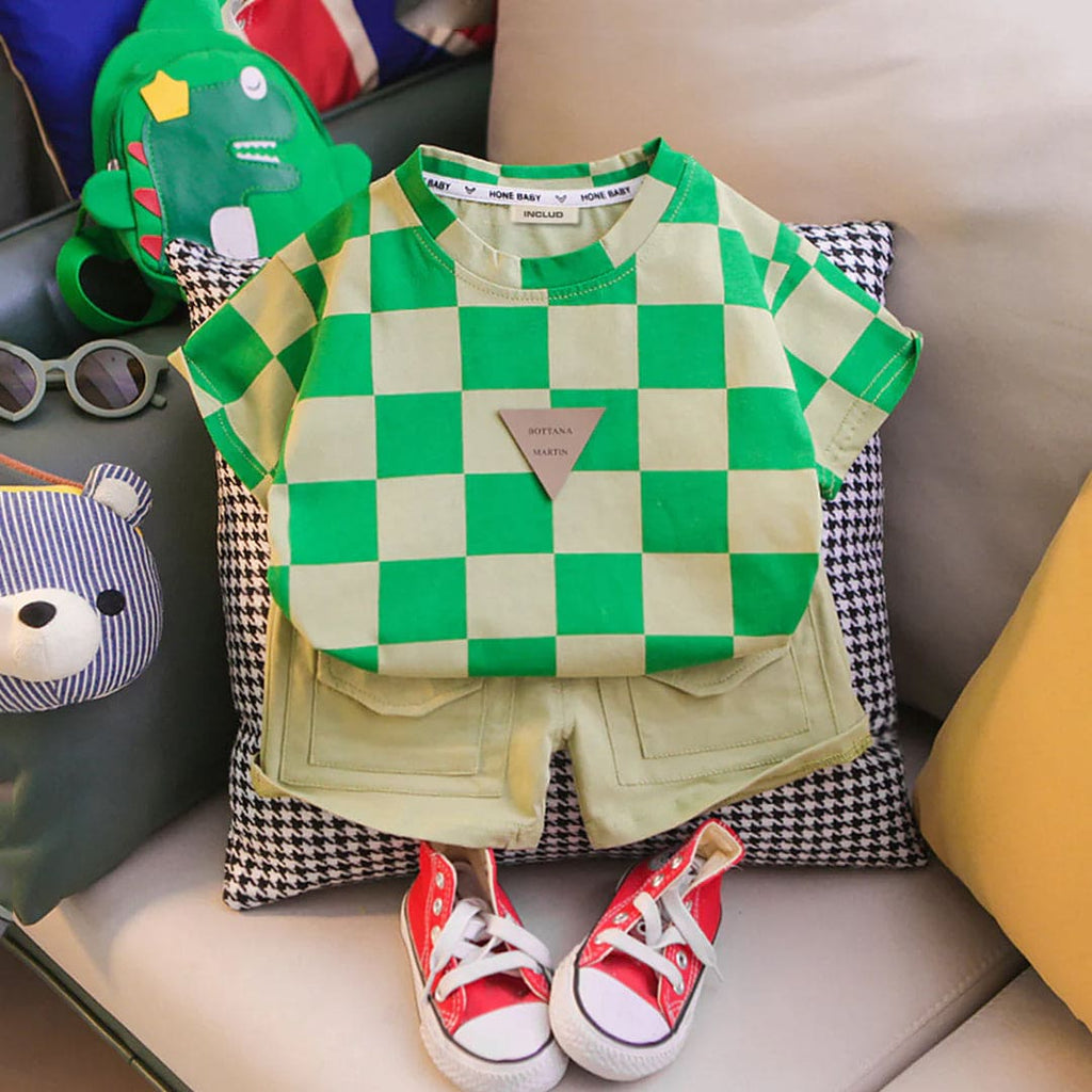 Boys Checkered T-shirt with Shorts Set