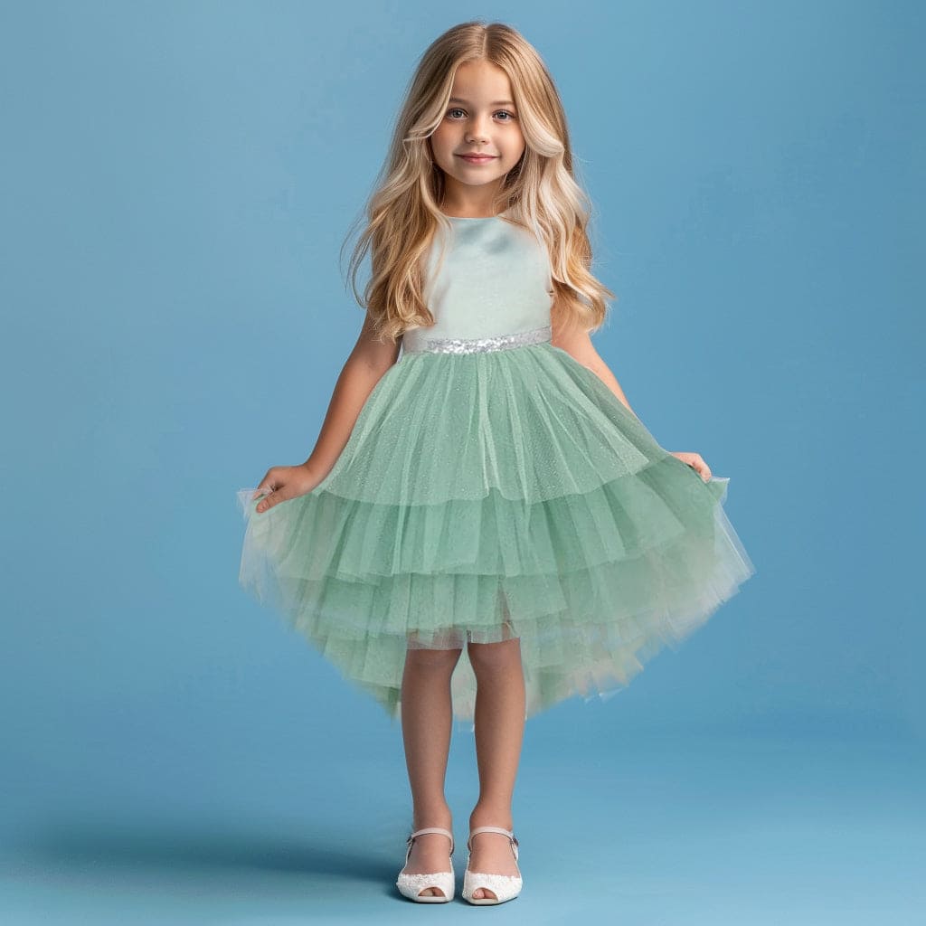 Girls Sateen & Tulle Tiered Party Dress