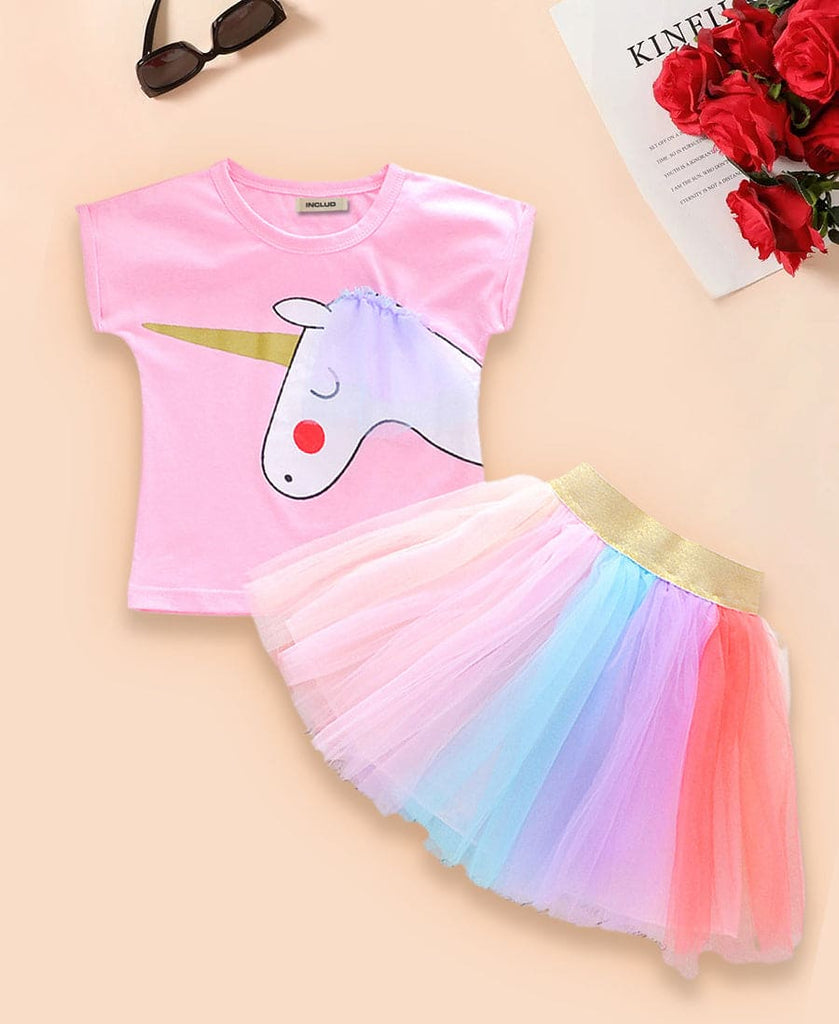 Girls Unicorn T-shirt with Net Skirt Set