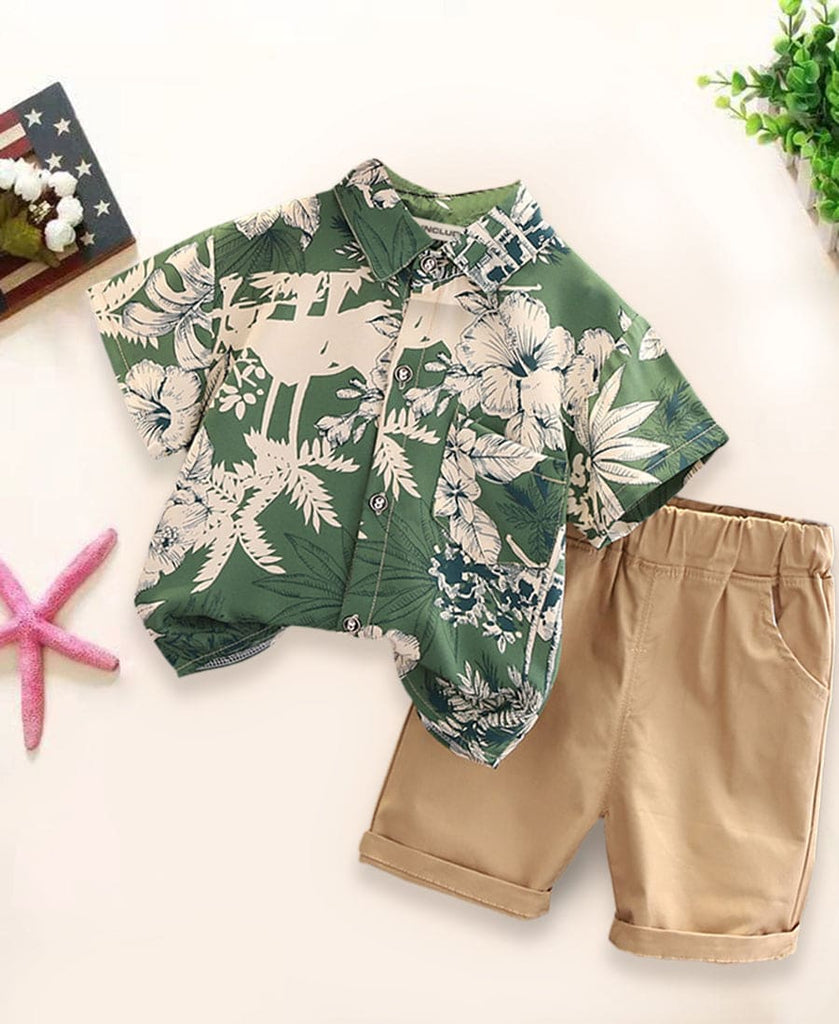 Boys Tropical Printed Shirt with Shorts Set