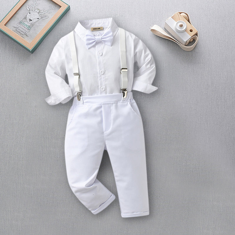 Boys Shirt with Suspender Trousers Set 2 pc. Sets White 1-2 Y 