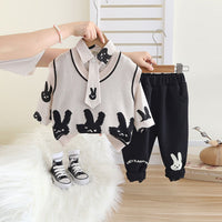Boys Graphic Off White Sweater With Long Sleeve Shirt and Pants Set Sets
