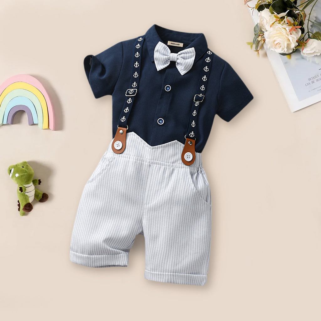 Boys Shirt with Striped Suspender Shorts Set