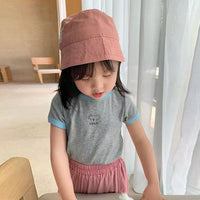 Girls Motif Printed Short Sleeves Casual Tee Tops & T-Shirts Grey 18 - 24 M