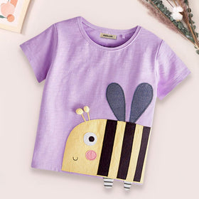 Girls T-Shirt with Applique Tshirts Purple 1-2 Y 