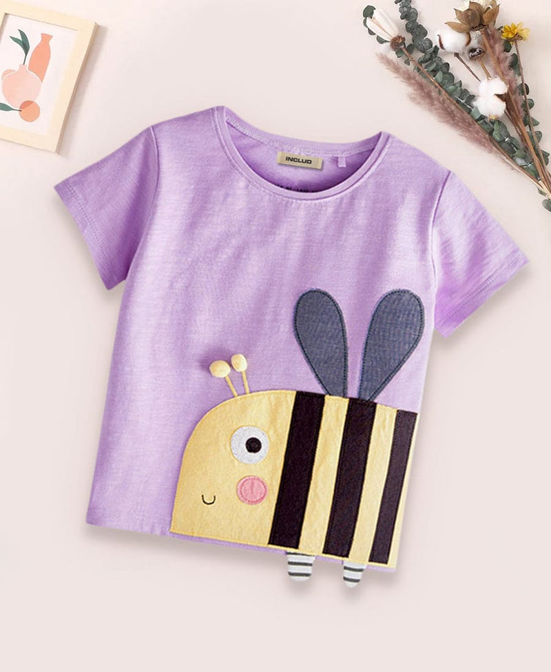 Girls T-Shirt with Applique Tshirts Purple 1-2 Y 