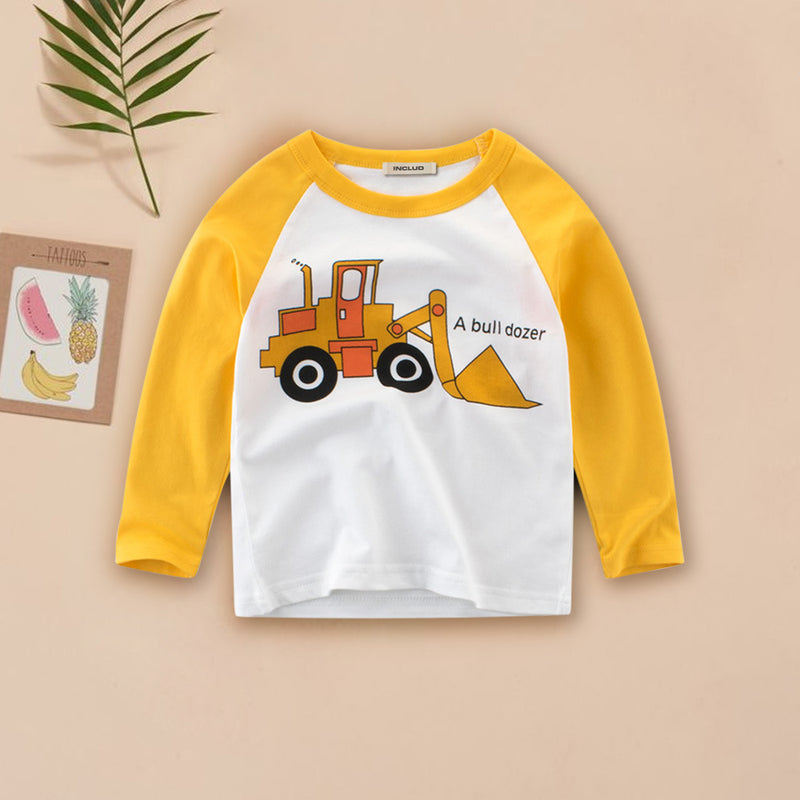 Boys Graphic Printed Raglan Sleeves Casual Tee T-Shirt Yellow 18-24 M