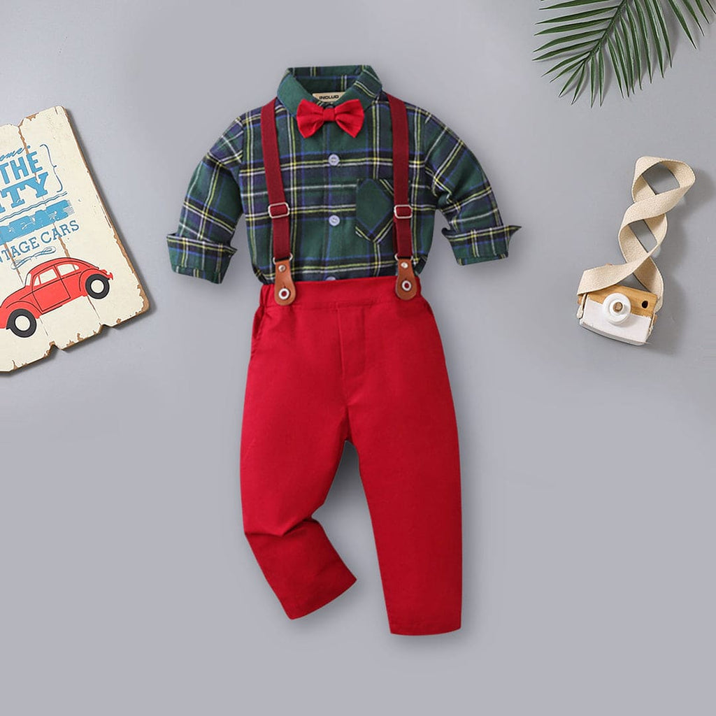 Boys Flannel Shirt with Suspender Trousers Set