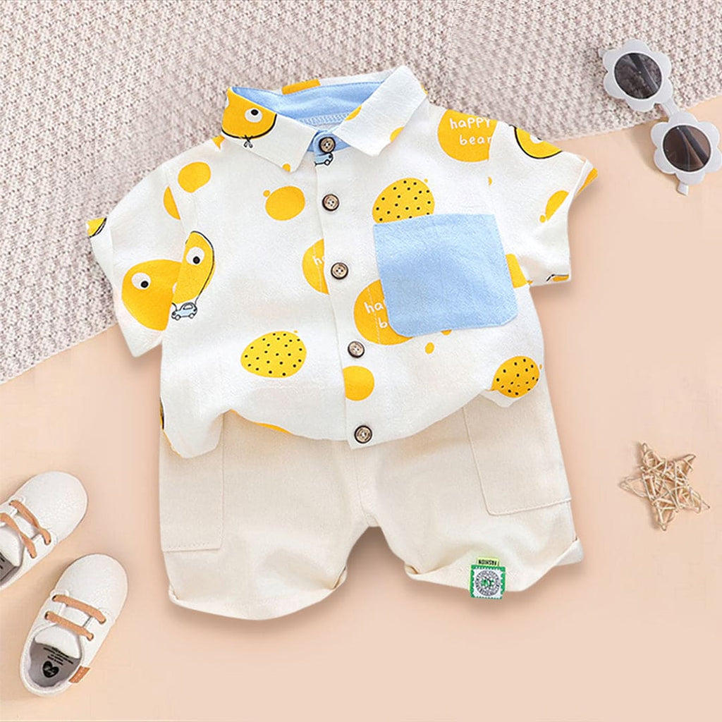 Boys White Printed Shorts with Bermuda Set Sets White 1-2 Y 