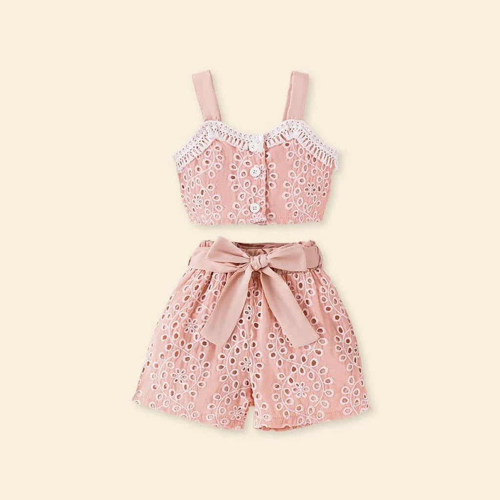 Girls Schiffli Top with Shorts Set Sets   