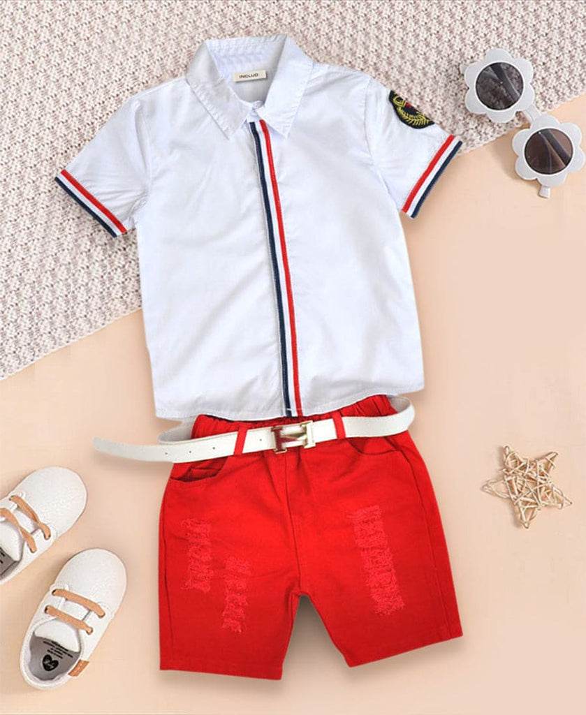 Boys Shirt with Tipping & Solid Shorts Set