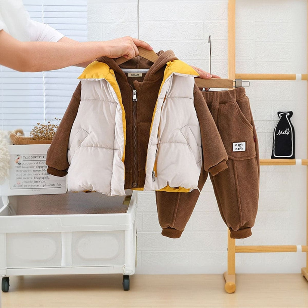 Boys Brown Track Suit with Sleeveless Jacket Set Sets Brown 1-2 Y 