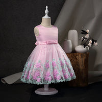 Girls Flower Applique Tulle Party Dress Party Dresses Pink 1-2 Y 