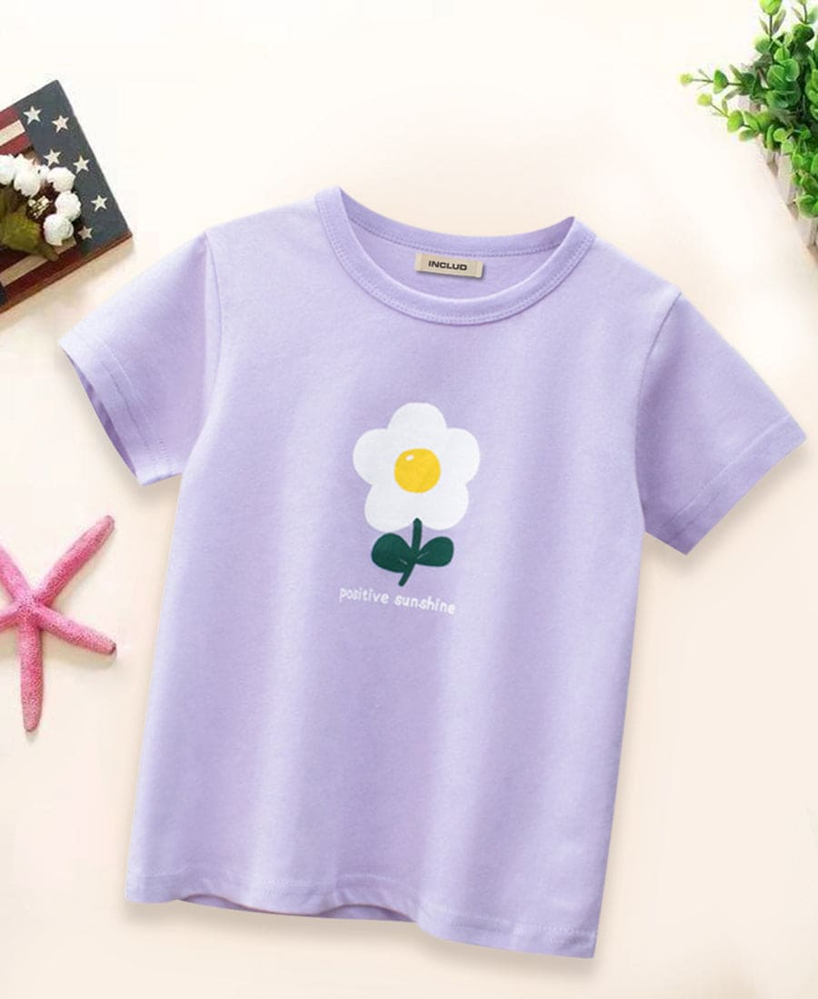 Girls Purple  Graphic Print Tshirt Tshirts Purple 1-2 Y 
