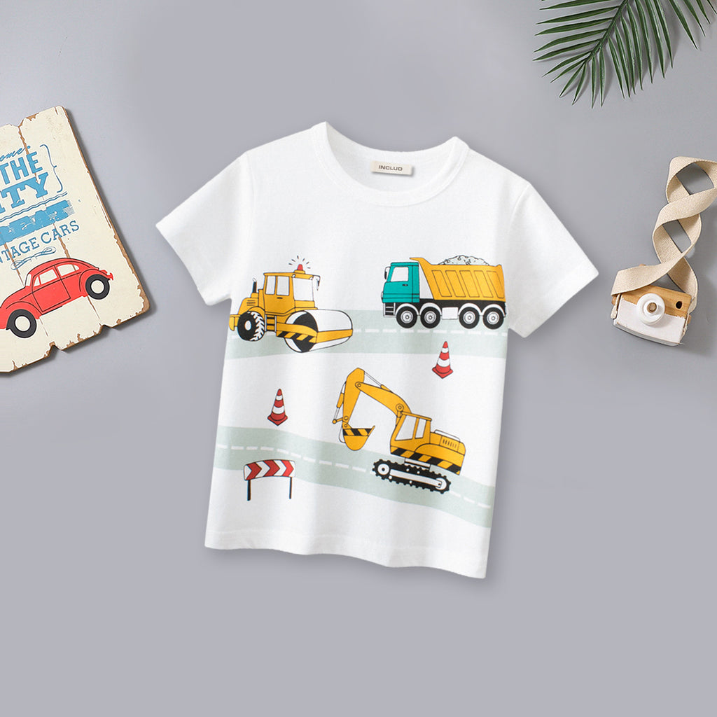 Boys Truck Print Short Sleeves T-shirt Tshirts White 1-2 Y 