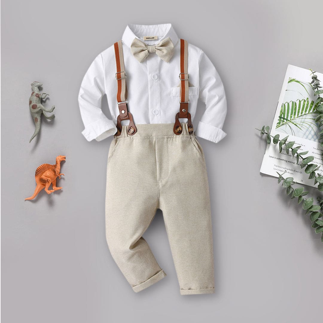 Boys Bow-Tie Shirt with Suspender Trousers Set 2 pc. Sets Beige 1-2 Y 