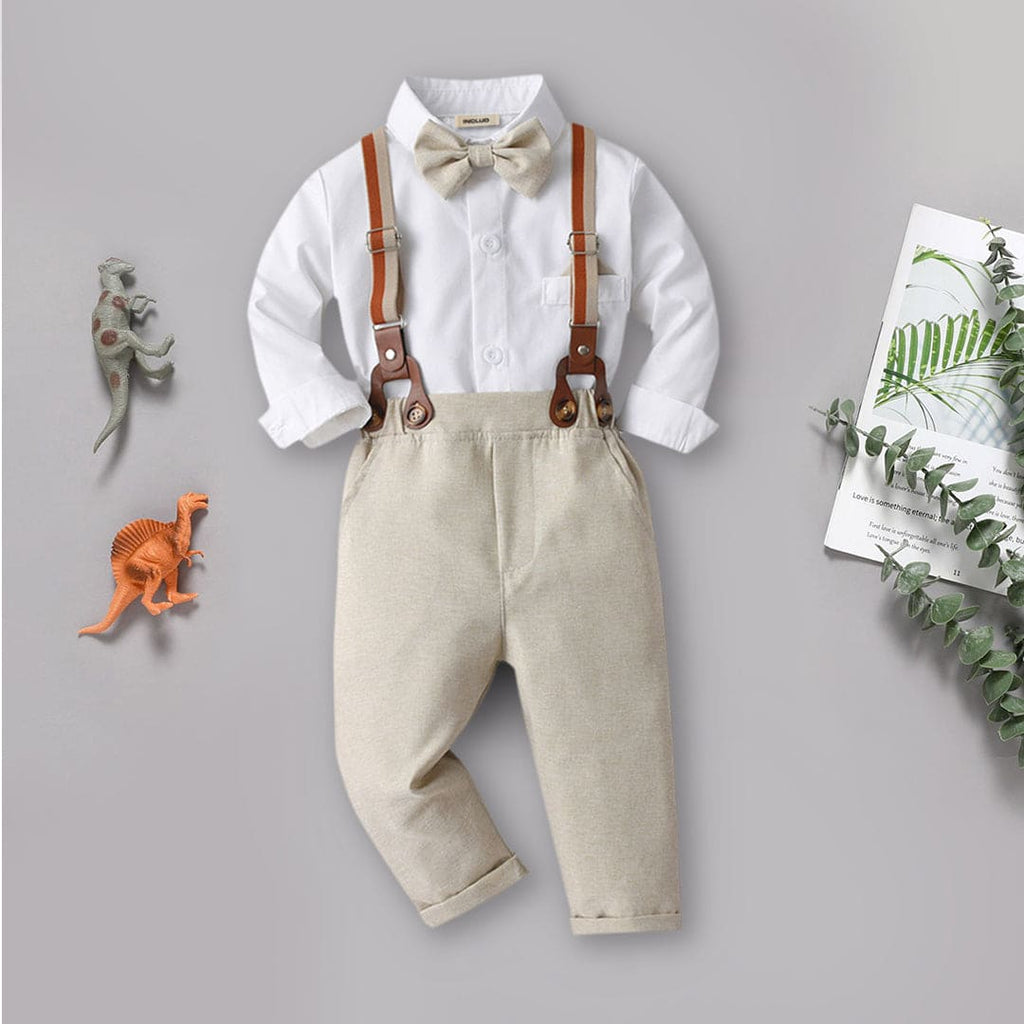 Boys Bow-Tie Shirt with Suspender Trousers Set