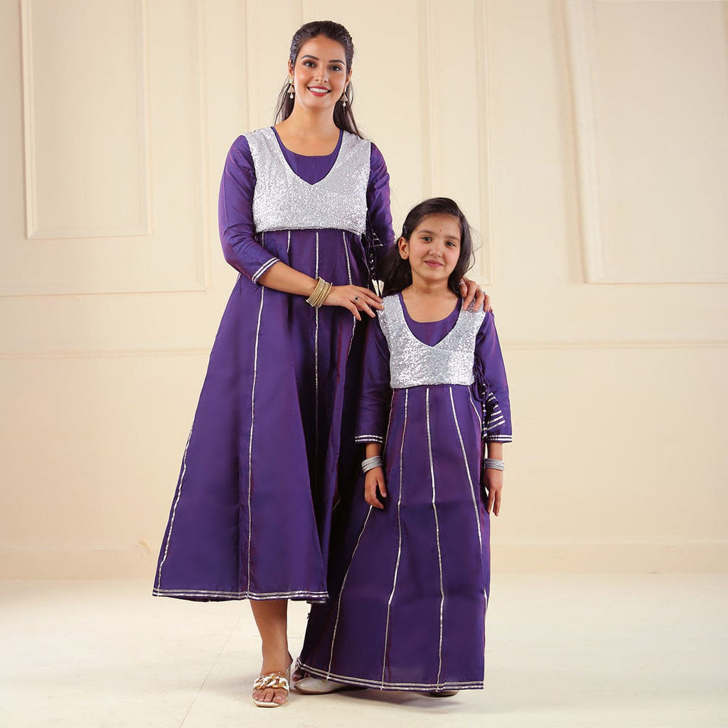 Purple Anarkali with attached Koti Mom & Daughter Set Mom & Daughter Purple S 1-2 Y