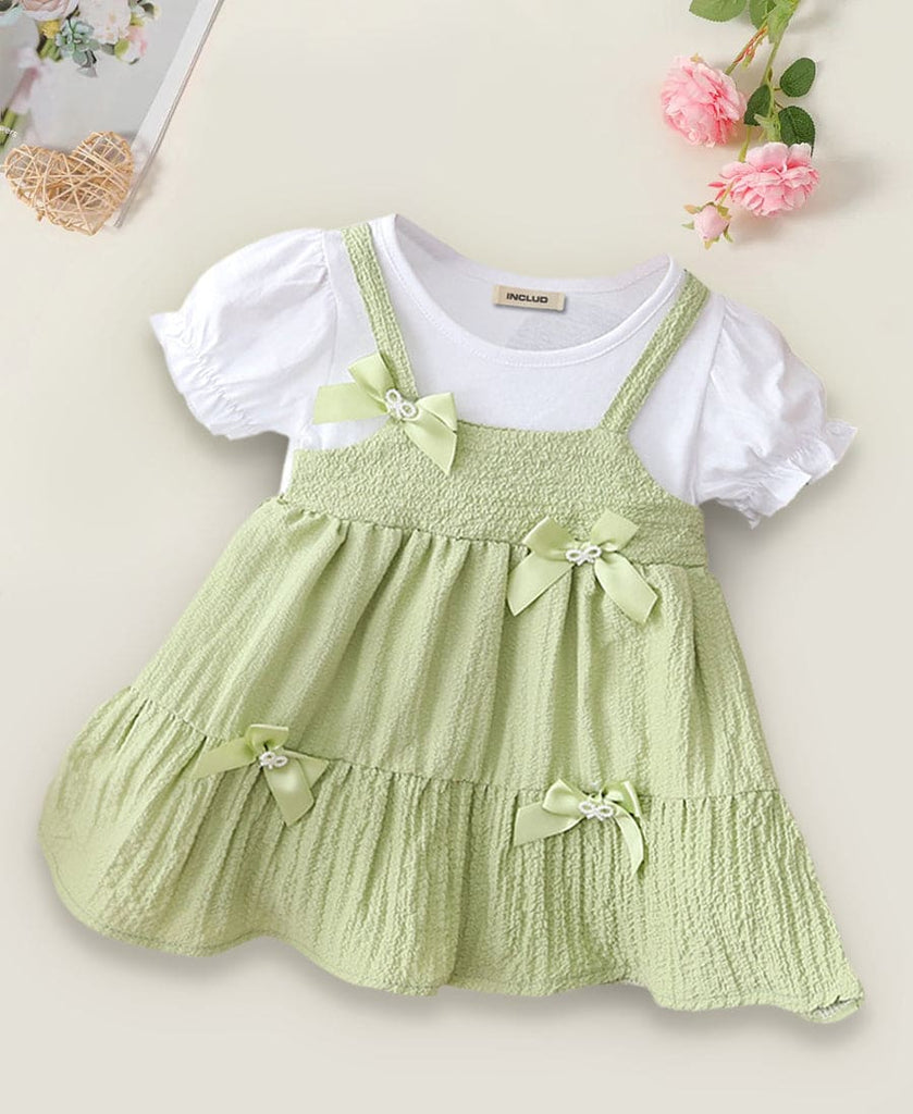 Girls Tiered Dress with Bow Applique