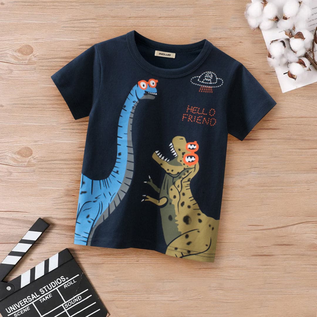 Boys Dinosaur Printed Casual T-shirt Tshirts Navy 1-2 Y 