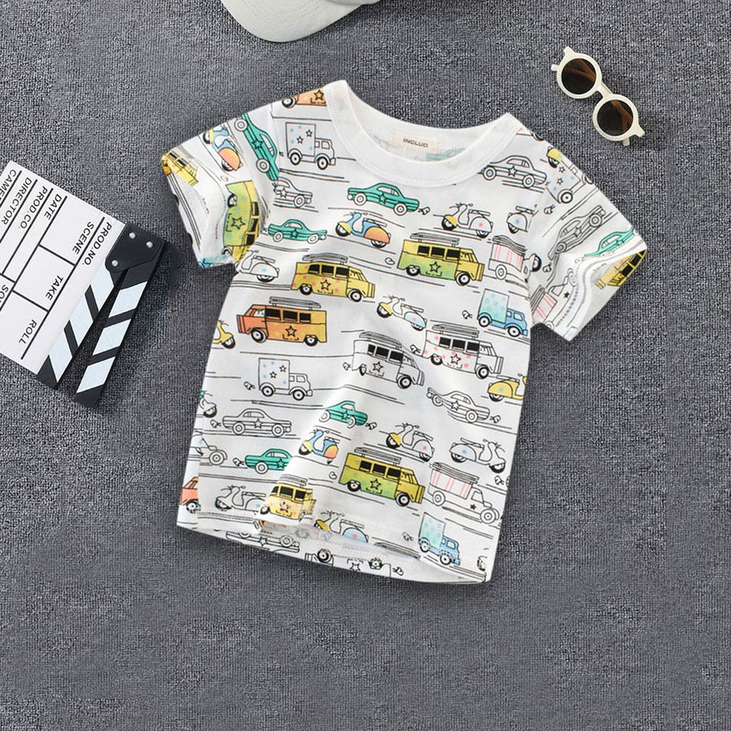Boys Motor Print Short Sleeves T-shirt