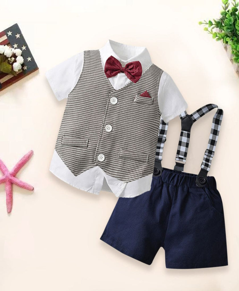 Boys White Party Wear 3Pc Clothing Sets (Shirt,Waistcoat,Suspender) 3 pc. Sets Style 5 1-2 Y 