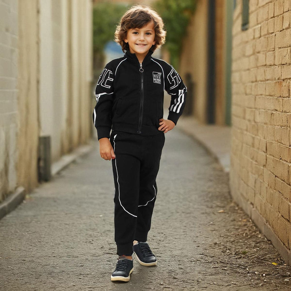 Boys Black Printed Track Suit Set Sets Black 1-2 Y