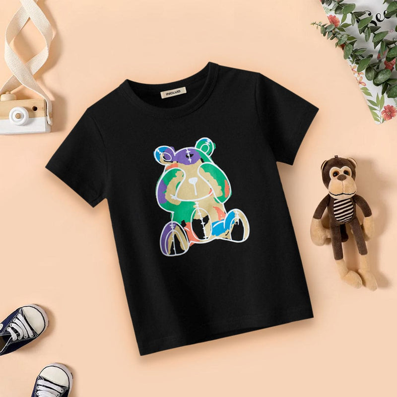 Boys Printed Short Sleeves Casual T-shirt Tshirts Black 1-2 Y 