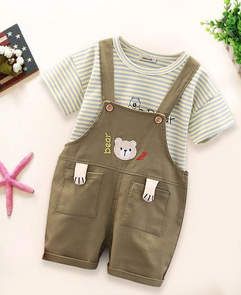 Boys T-shirt with Dungaree Set Sets Olive Green 1-2 Y 