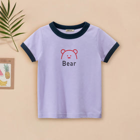 Girls Motif Printed Short Sleeves Casual Tee Tops & T-Shirts Lavender 18 - 24 M