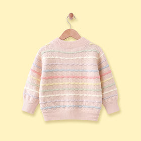 Girls Light Pink Striped Long Sleeve Cardigan Sweaters & Cardigans