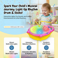 Kids Yellow Flash Drum Toy with LED Lights & Music Sticks Trending Accessories