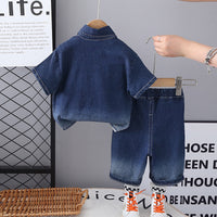Boys Blue Denim Short Sleeves Shirt And Shorts With Inner Tee Set 3 pc. Sets